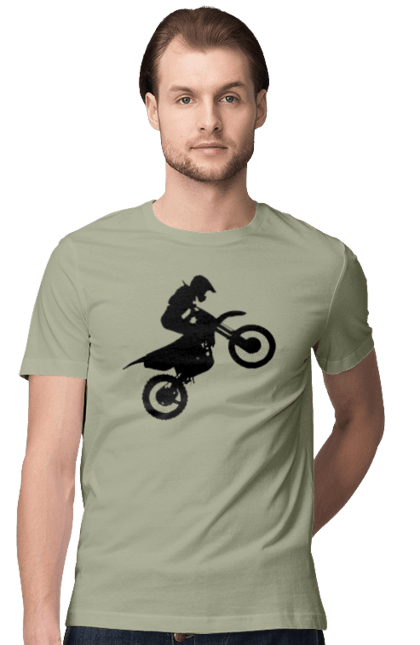 Футболка чоловіча з принтом "Силует Мотоцикліста". Мотоцикл, мотоцикліст, шолом. 2070702