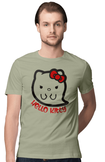 Футболка чоловіча з принтом "Хелло Кітті Хелловін". Ghost, halloween, hello kitty, бренд, кіт, кошеня, персонаж, привид, хелло кітті, хелловін. 2070702