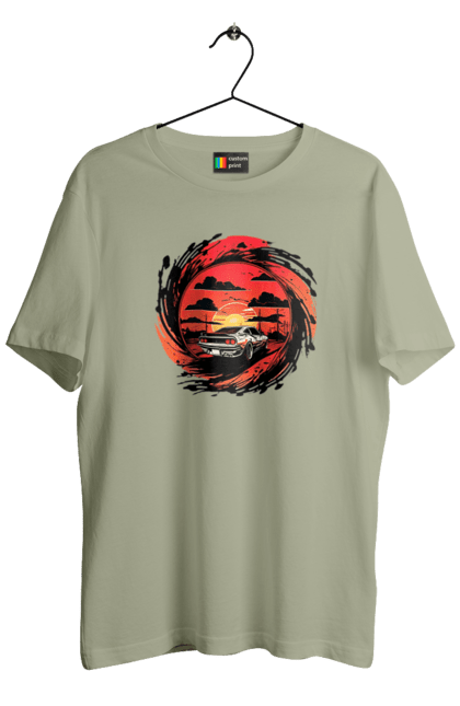 Футболка чоловіча з принтом "Феррарі на заході сонця". Авто, автомобіль, машини, феррарі. 2070702