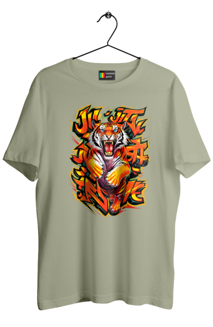 Men's t-shirt with prints Jujutsu. Animal, japan, jiu jitsu, jujutsu, martial arts, ninja, samurai, sport, tiger. 2070702