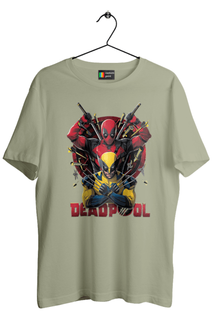 Men's t-shirt with prints Deadpool & Wolverine. Action movie, comic, deadpool, fantasy, film, logan, marvel, mutant, superhero, x-men. 2070702