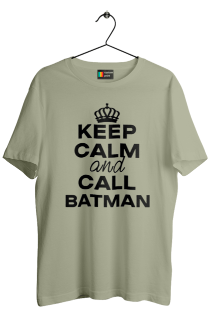 Футболка чоловіча з принтом "Keep Calm and Call Batman чорна". Бетмен, з написами, зберігай спокій, меми, популярні, прикольні. 2070702