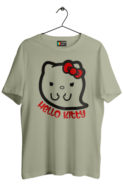 Футболка чоловіча з принтом "Хелло Кітті Хелловін". Ghost, halloween, hello kitty, бренд, кіт, кошеня, персонаж, привид, хелло кітті, хелловін. 2070702