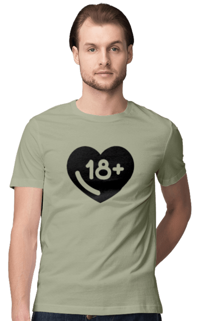 Футболка чоловіча з принтом "18+". 18+, запрет, секс, сердце, черное. 2070702
