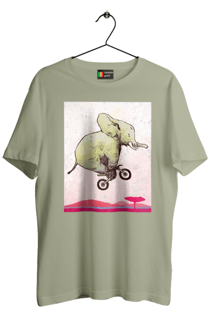 Футболка мужская с принтом Слон На Мотоцикле. Мотоцикл, полет, слон. 2070702