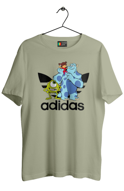 Футболка мужская с принтом Adidas Корпорация монстров. Adidas, monsters inc, pixar, адидас, корпорация монстров, мультфильм. 2070702