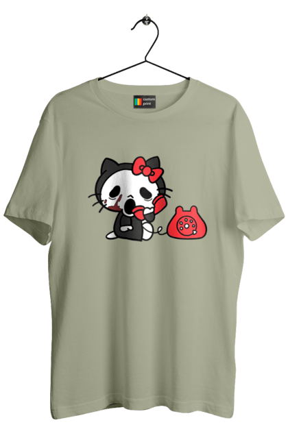 Футболка мужская с принтом Хелло Китти Хэллоуин. Halloween, hello kitty, бренд, кот, котенок, персонаж, хелло китти, хэллоуин. 2070702