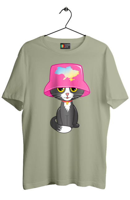 Футболка чоловіча з принтом "Котик з картою україни". Євробачення, калош, кіт, котик, музика, панама калоша, символ україни, україна. 2070702