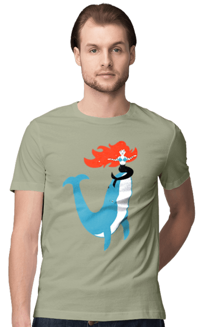 Футболка чоловіча з принтом "Русалка І Кит". Кит, море, русалка. 2070702