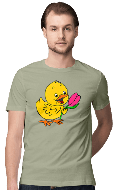 Футболка чоловіча з принтом "Курча З Тюльпаном". Курча, тюльпан. 2070702