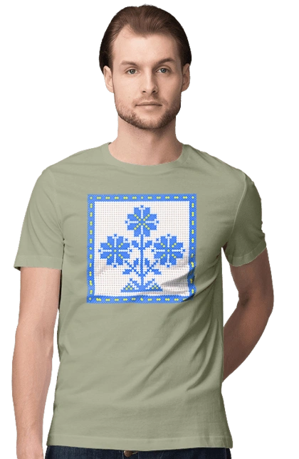 Жовто блакитна вишивка квіти