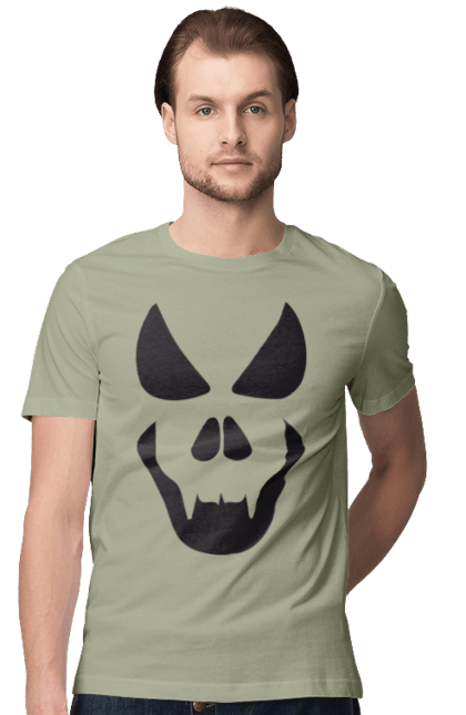 Men's t-shirt with prints Halloween pumpkin face. Costume, halloween, holiday, october, october 31, pumpkin, scary, sweets, trick or treat. 2070702