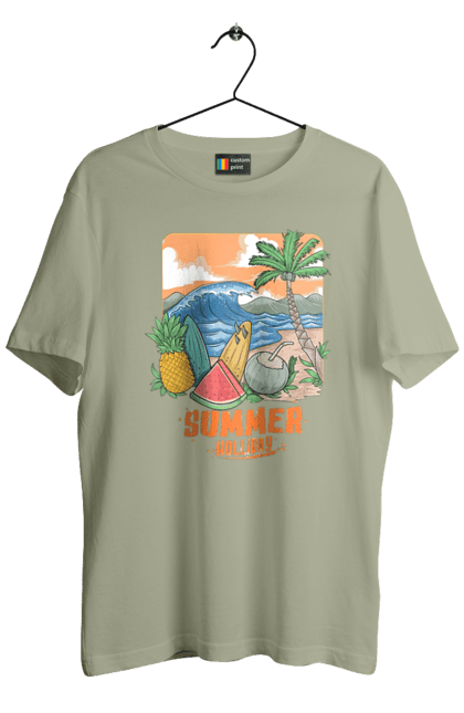 Футболка чоловіча з принтом "Літні Свята". Ананас, літо, море, пальма, хвилі. 2070702
