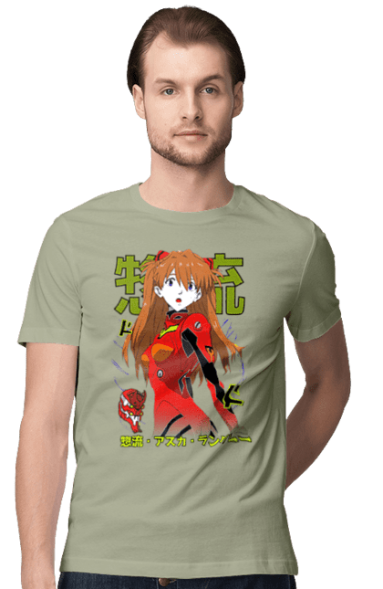 Men's t-shirt with prints Evangelion Asuka. Anime, asuka, asuka langley sorry, eva 02, evangelion, eve, kaoru, manga, ray, shinji. 2070702