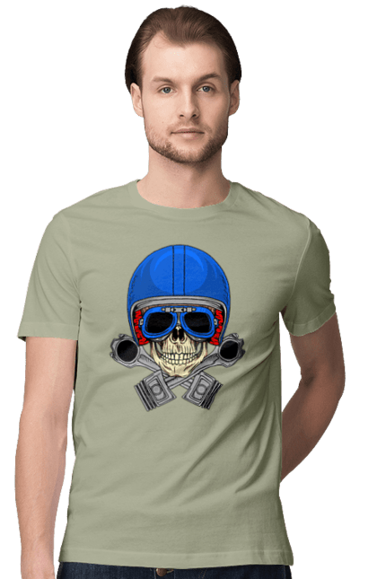 Футболка чоловіча з принтом "череп мотолюбитель". Байкер, окуляри, череп, шолом. 2070702