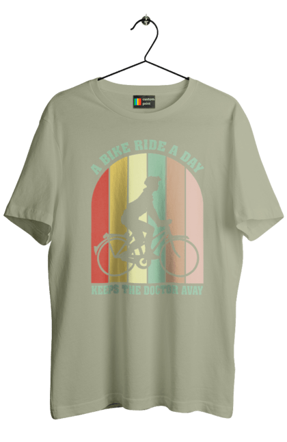 Футболка чоловіча з принтом "Поїздка на велосипеді". Велопрогулянка, велосипед, здоровий спосіб життя, зож, поїздка на велосипеді. 2070702
