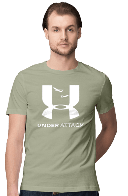 Футболка чоловіча з принтом "Under Attack white". Андер армор, бренди, гумор, приколи, прикольні, ундер армор. 2070702
