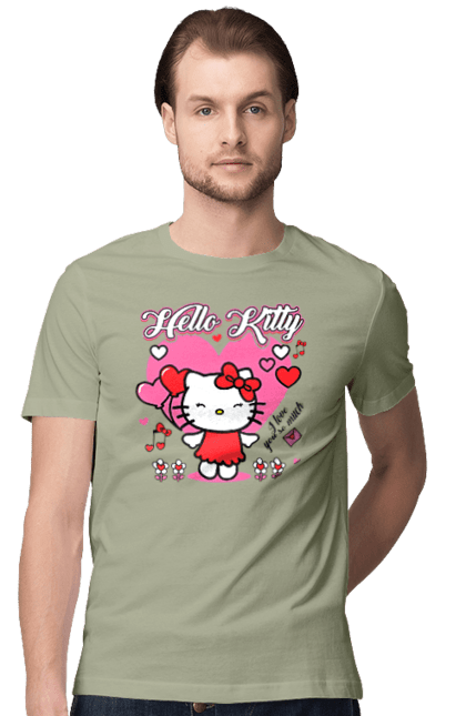 Футболка мужская с принтом Хелло Китти. Hello kitty, бренд, кот, котенок, персонаж, хелло китти. 2070702