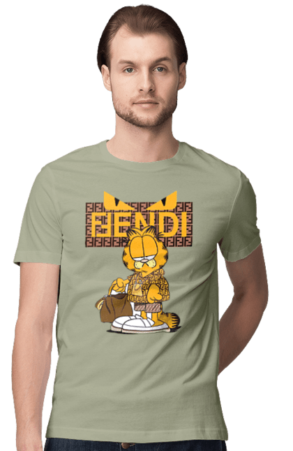 Футболка чоловіча з принтом "Fendi Гарфілд". Fendi, garfield, бренд, будинок моди, гарфілд, італія, люкс, мода, сумка, фенді. 2070702