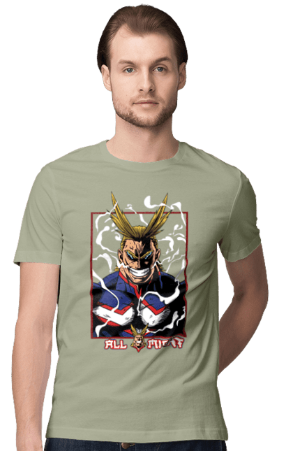 Футболка чоловіча з принтом "Моя академія героїв Всемогутній". All might, my hero academia, yagi toshinori, академія юей, аніме, всемогутній, манга, моя геройська академія, один за всіх, тошинорі ягі. 2070702