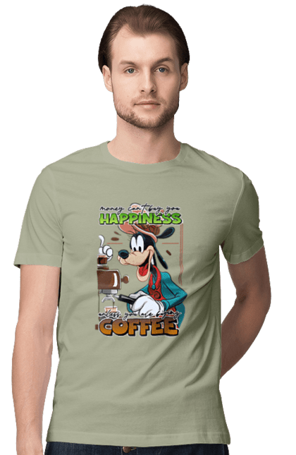 Men's t-shirt with prints Goofy Coffee. Animated series, cartoon, coffee, cup, disney, dog, goofy. 2070702