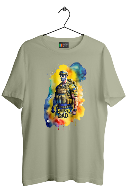 Футболка чоловіча з принтом "Супер тато ЗСУ". День батька, день тата, зсу, люблю тата, супер, супер тато, супер тато зсу, тато, тато зсу, україна. 2070702