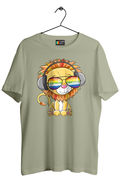 Футболка чоловіча з принтом "Левеня В Окулярах І Навушниках". Лев, левеня, навушники, окуляри. 2070702