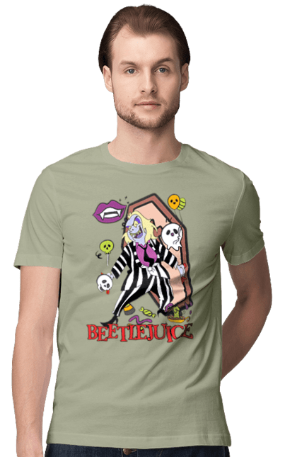 Men's t-shirt with prints Beetlejuice. Beetlejuice, comedy, ghost, horror, movie, tim burton, warner bros. 2070702