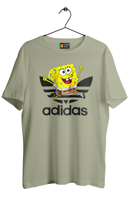 Футболка мужская с принтом Adidas Губка Боб. Adidas, spongebob, адидас, баскетбол, губка боб, мультик, мультсериал, мяч, спанч боб, спорт. 2070702