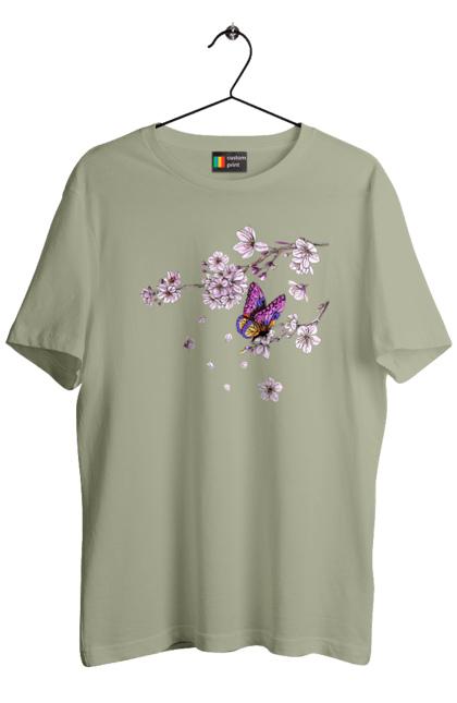 Men`s t-shirt with prints Butterfly And Sakura. Butterfly, sakura, spring, wood. 2070702