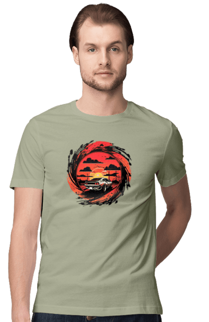 Футболка чоловіча з принтом "Феррарі на заході сонця". Авто, автомобіль, машини, феррарі. 2070702