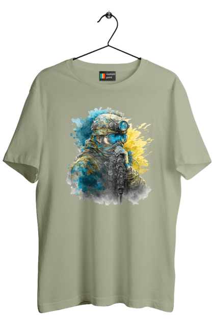 Футболка чоловіча з принтом "Снайпер ЗСУ". Армія, зсу, прапор україни, символи україни, снайпер, солдат, україна. 2070702