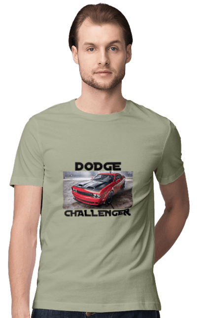 Футболка чоловіча з принтом "Додж челенджер". Авто, автомобіль, американська легенда, додж челенджер, класичний автомобіль, культове авто, масл кар, потужний автомобіль. 2070702