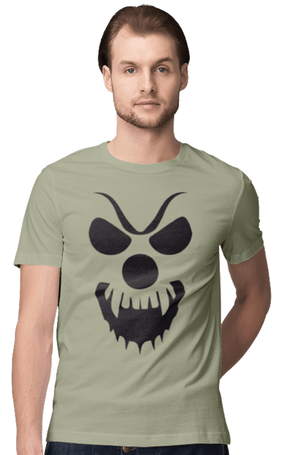 Men's t-shirt with prints Halloween pumpkin face. Costume, halloween, holiday, october, october 31, pumpkin, scary, sweets, trick or treat. 2070702