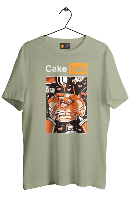 Men`s t-shirt with prints Cake Hub. Brutal, cake, cake hub, hub, humor, joke, porn hub. 2070702