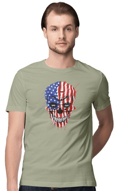 Men's t-shirt with prints Skull with flag. Bones, eagle, flag, scull, smile, teeth, usa. 2070702