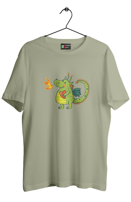 Men's t-shirt with prints Dragon in love. Dragon, fire, green dragon, heart, hearts, love, new year, symbol 2024. 2070702