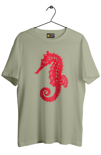 Футболка чоловіча з принтом "Морський коник". Відпочинок, квіти, літні канікули, літо, море, морський коник, морські жителі. 2070702