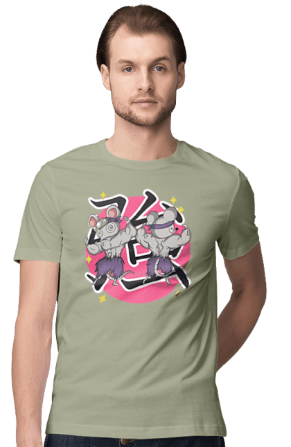 Men's t-shirt with prints Demon Slayer Uzui Tengen's mice. Anime, demon slayer, kimetsu no yaiba, manga, mice, serial, tengen, tengen uzui, uzui. 2070702