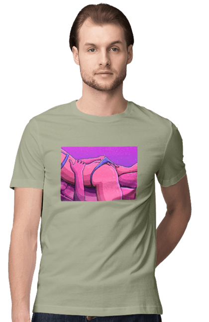 Men`s t-shirt with prints Removing Panties From Girls. Body, naked, shorts. 2070702