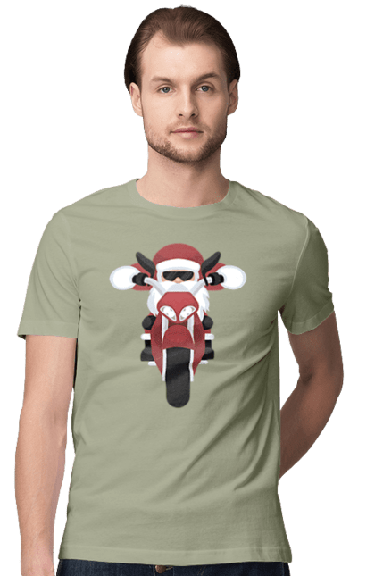 Футболка чоловіча з принтом "Санта на мотоциклі". Мотоцикл, новий рік, різдво, санта. 2070702