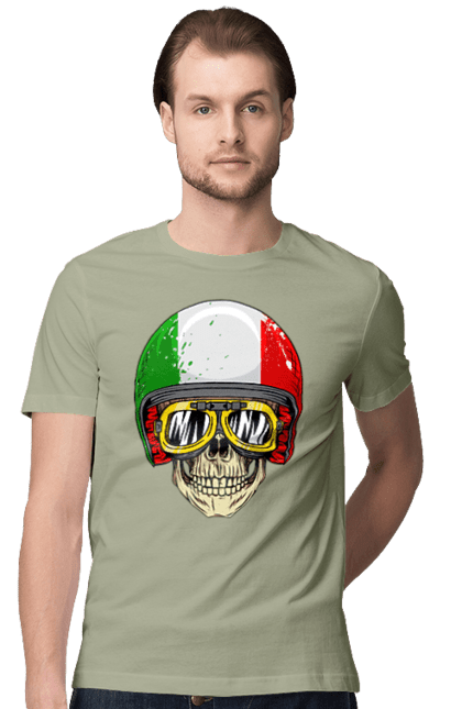 Футболка чоловіча з принтом "Череп в мотошоломі". Мото, окуляри, череп, шолом. 2070702