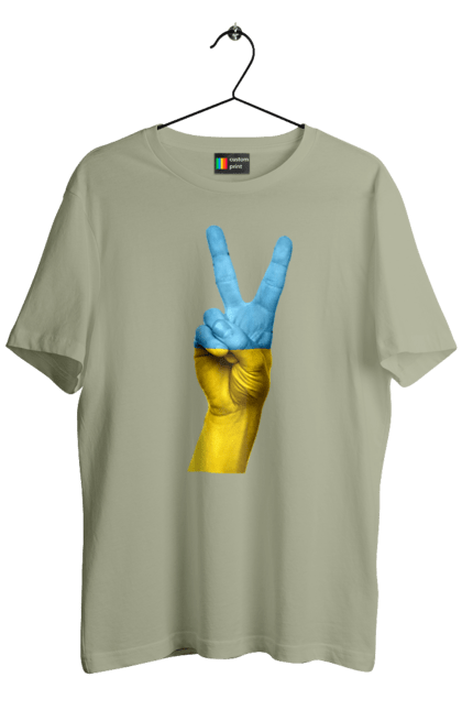 Футболка чоловіча з принтом "Два Пальця, Світ, Україна". Мир, рука, україна. 2070702