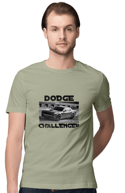 Футболка чоловіча з принтом "Додж челенджер". Авто, автомобіль, американська легенда, додж челенджер, класичне авто, культовий автомобіль, масл кар, потужний автомобіль. 2070702