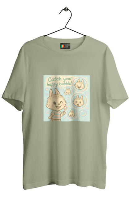 Men`s t-shirt with prints Labubu. Bulbashki, grailivo, happy bulbs, kawaii, kazkovo, labubu, lowercolors, milailustration, pastel art. 2070702