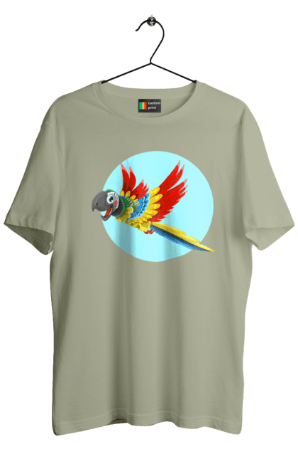 Футболка чоловіча з принтом "Папуга". Барвистий папуга, какаду, кольоровий папуга, папуга, що летить. 2070702