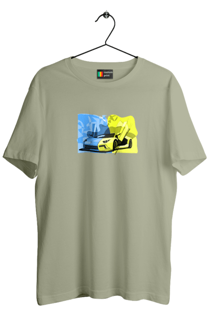 Футболка чоловіча з принтом "Український ламборгіні". Жовто блакитний, ламборгіні, машина, прапор, спорткар, україна. 2070702