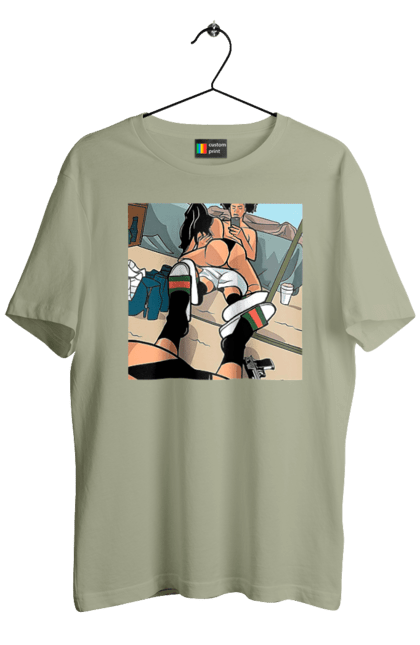 Футболка чоловіча з принтом "Голе Селфі У Дзеркалі". Жопа, зверху, селфі. 2070702