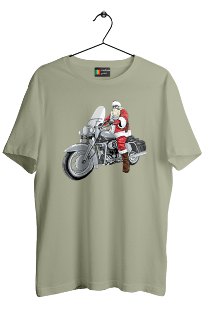 Футболка чоловіча з принтом "Санта На Мотоциклі". Мотоцикл, новий рік, санта, свято. 2070702
