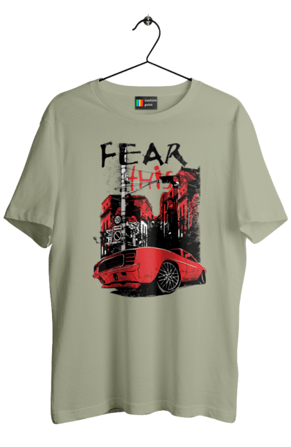 Футболка чоловіча з принтом "Червона Машина В Місті". Їзда, машина, місто. 2070702